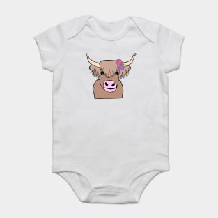 Highland cow with flowers Baby Bodysuit